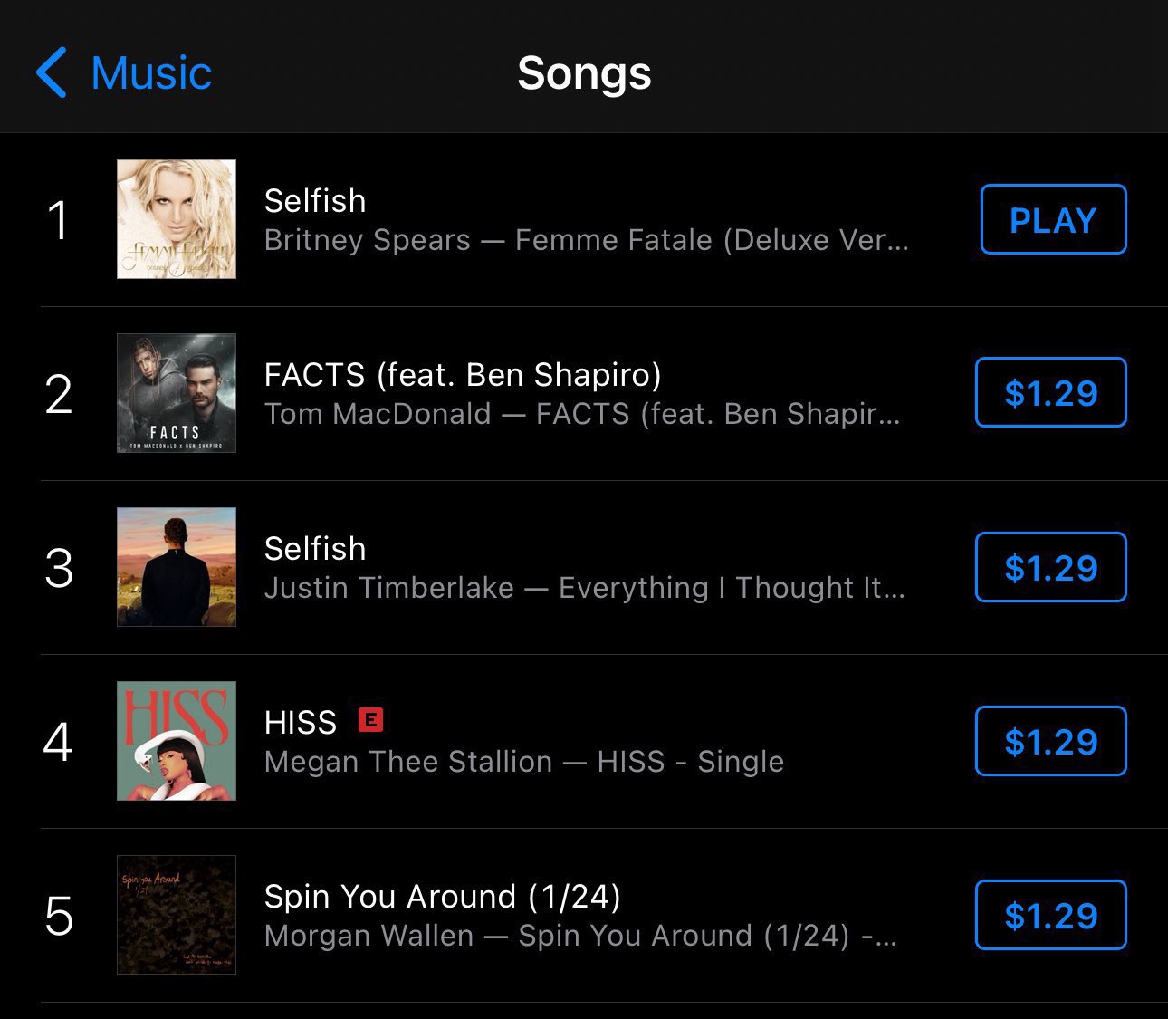 22Selfish22 de Britney Spears e 1 no iTunes dos Estados Unidos POP CYBER
