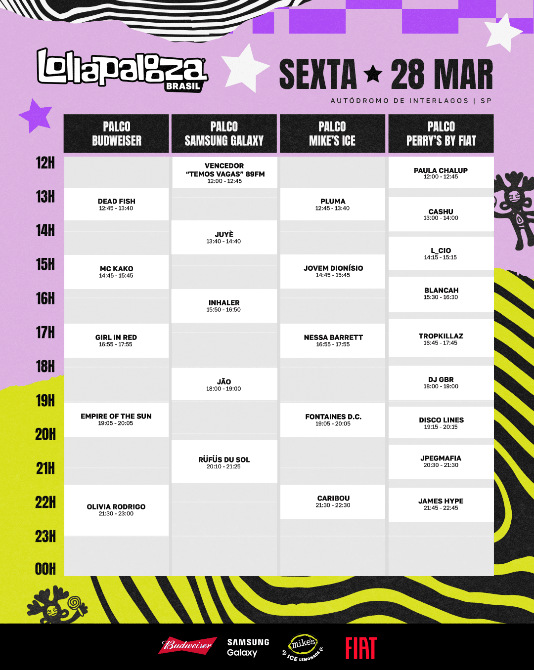 lollapalooza brasil 2025 grade de horarios sexta 28 de marco
